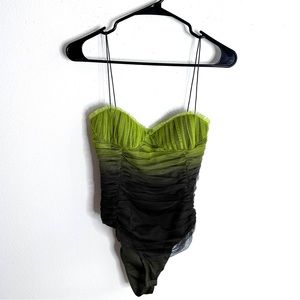 NWT ZARA S WOMAN TULLE CORSET-STYLE BODYSUIT GREENS